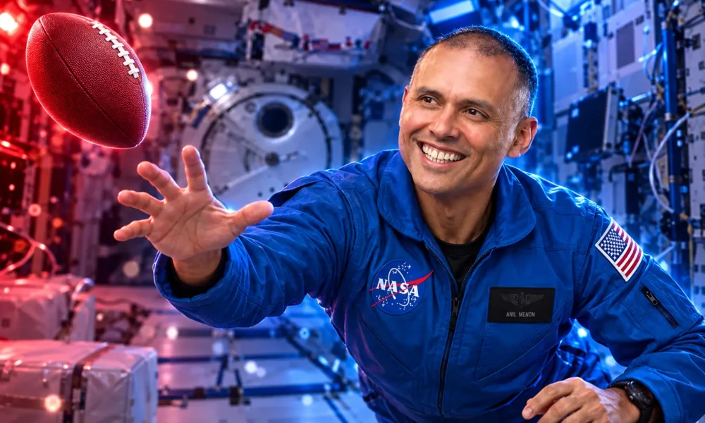 Anil Menon floats a football on the ISS