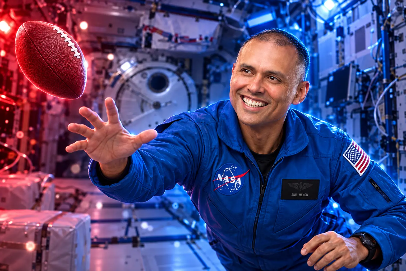 Anil Menon ISS football weekend video in orbit