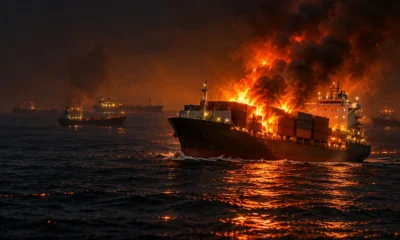 Iranian container ship burns near Hengam Island