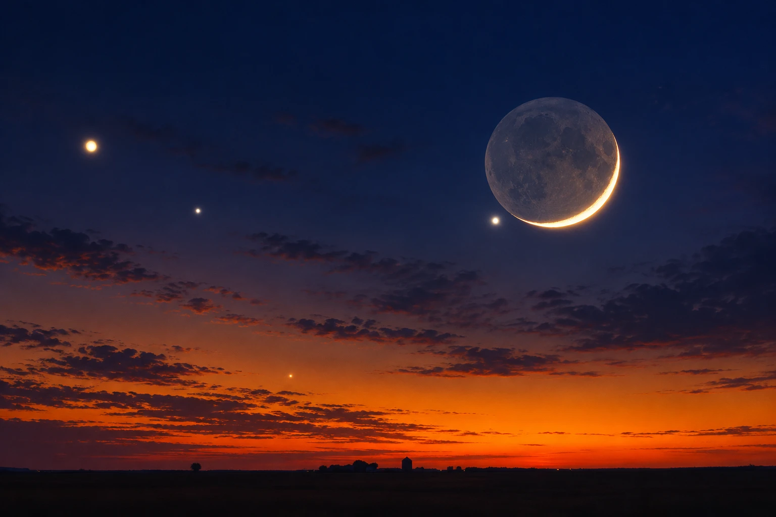 Moon Venus Mercury Spica lineup after sunset