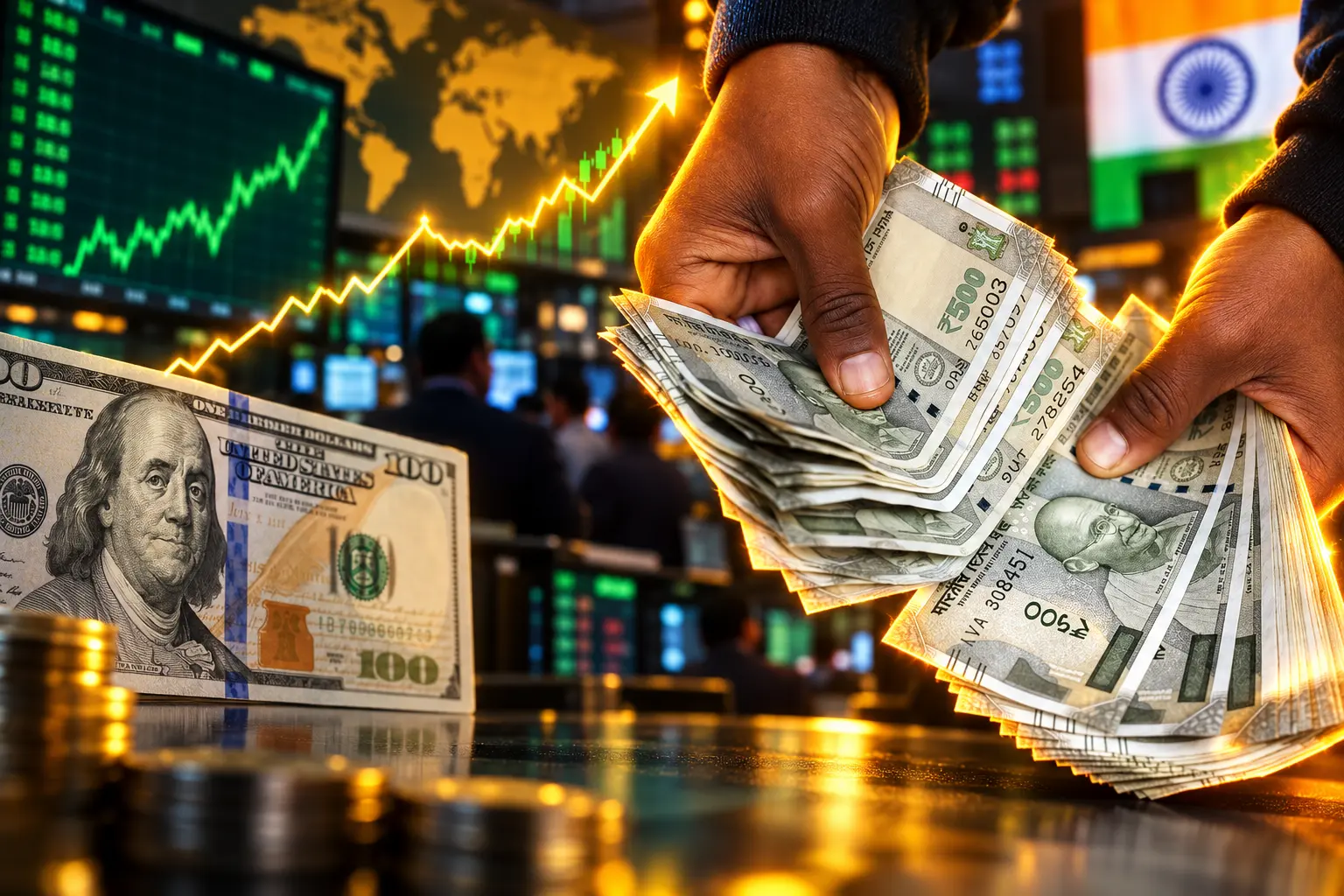 Indian rupee rises 13 paise to 95.65